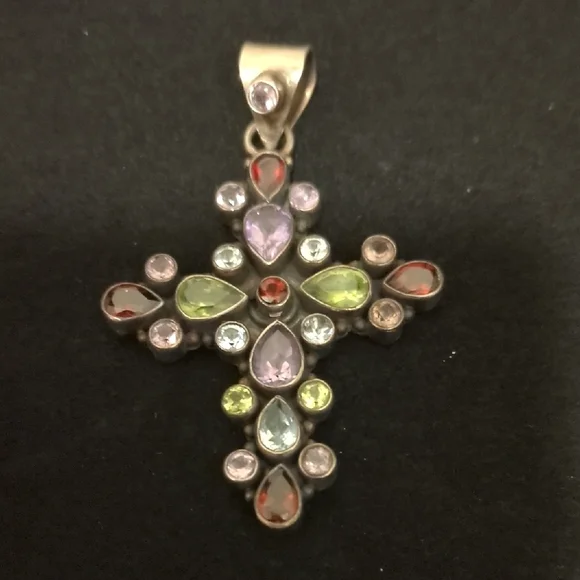 Vibrant Gemstone Cross Necklace - Picture 1 of 2